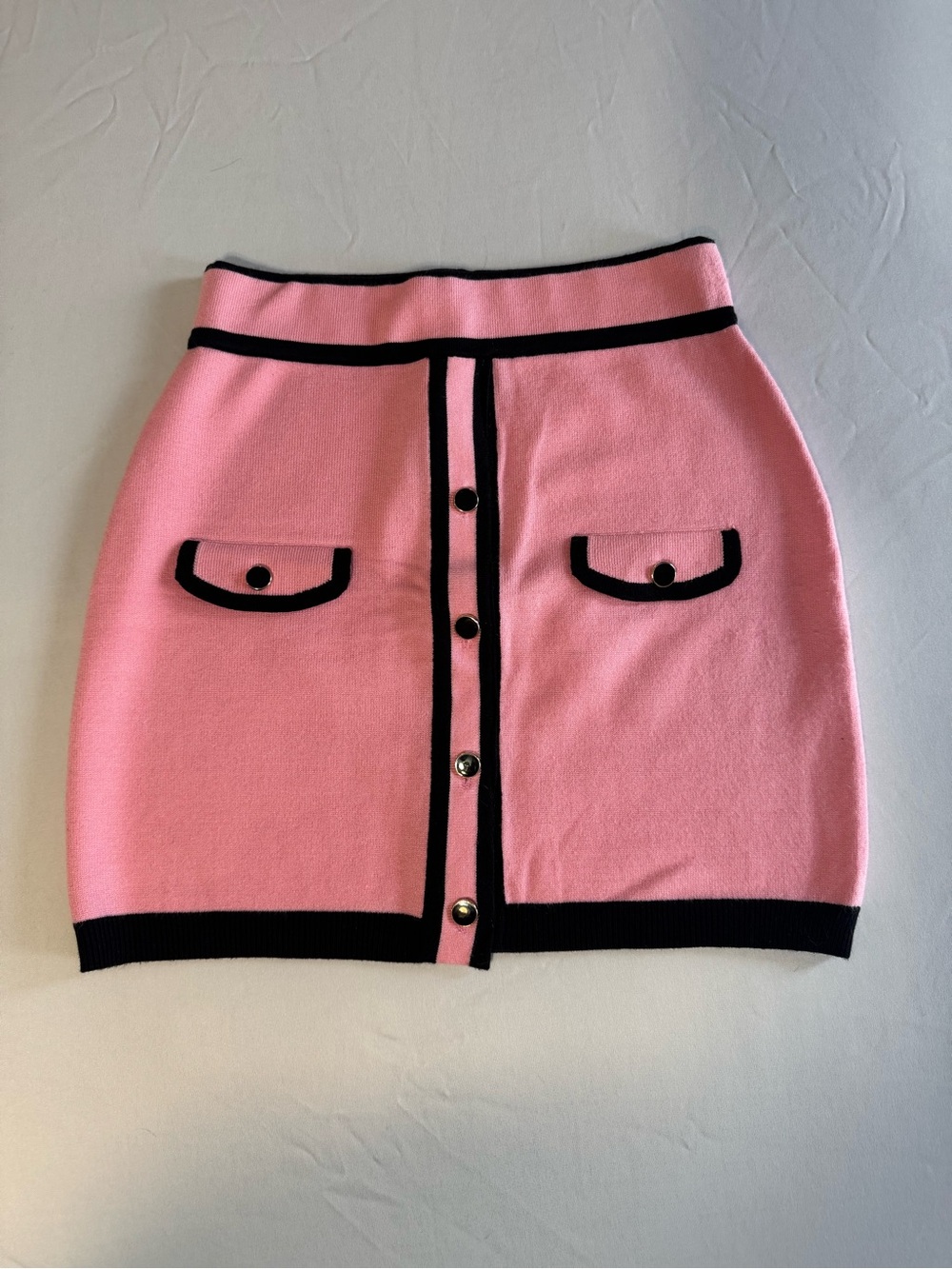 Cider Pink Mini Skirt with Black Trim and Button Front